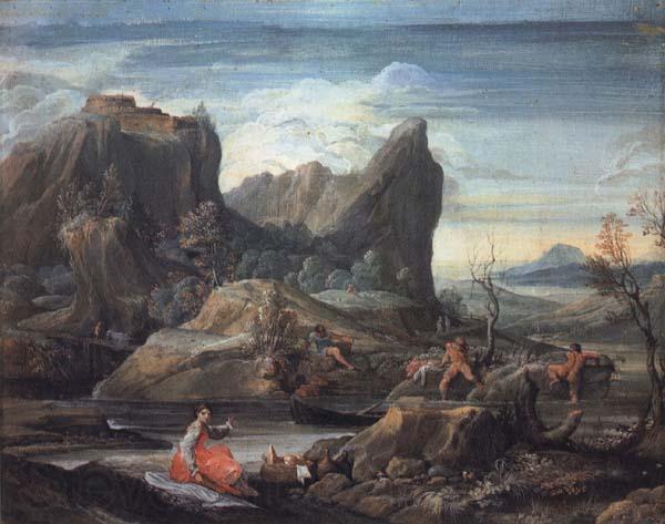 CARRACCI, Agostino Landscape with Bathers Norge oil painting art